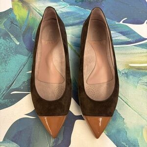ALLY Moxie Mocha Suede Bronze Bliss Patent Leather Cap Toe Flat US 12D ExtraWide